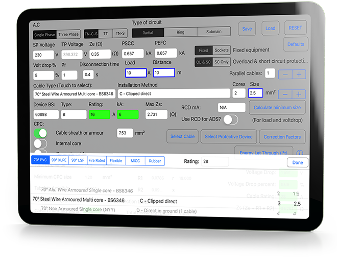 CableCalc BS7671 for iPad