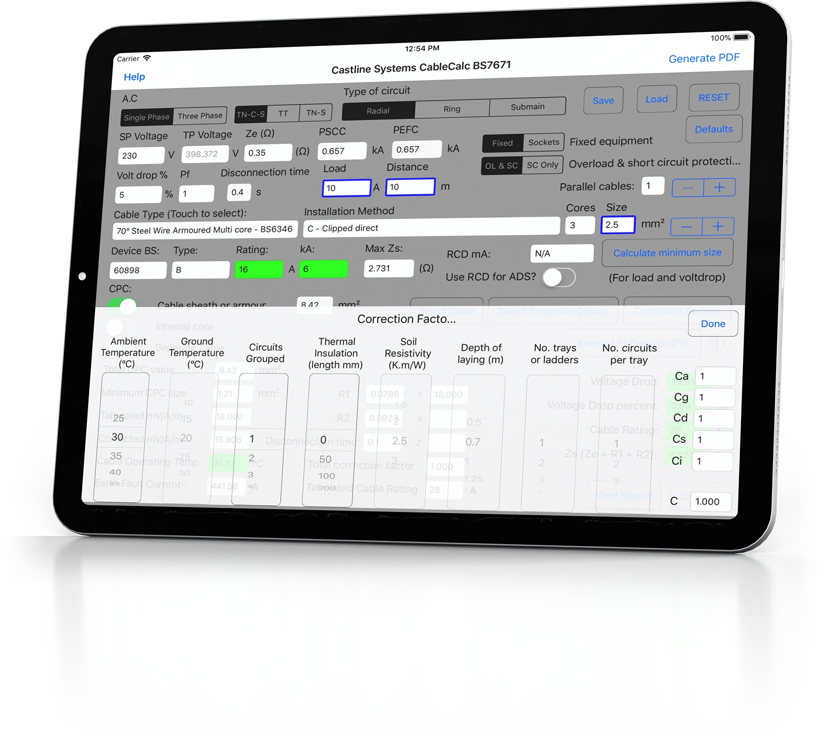 CableCalc BS7671 for iPad