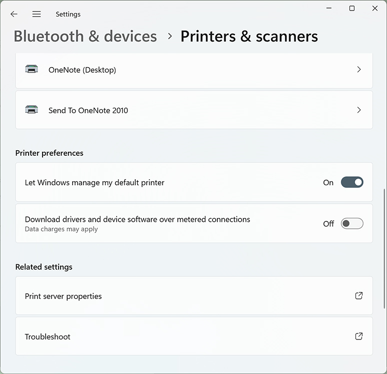Devices and Printers Screenshot